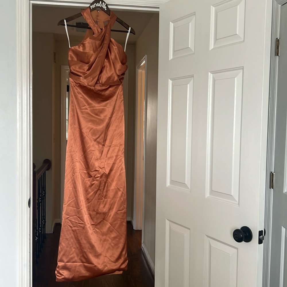 Gold/brass/champagne bridesmaid dress size 2